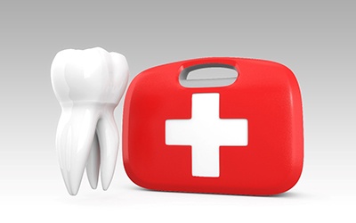 Render of tooth and emergency kit; dental emergency in Wayland, MA