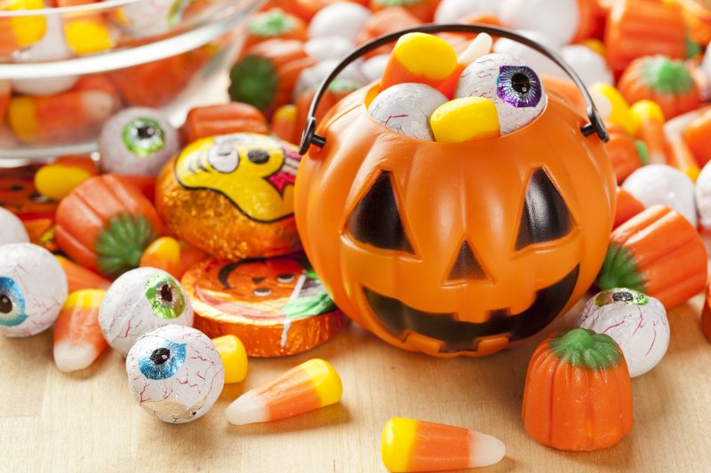 Halloween candy and pumpkin