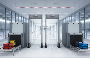 Metal detectors at an airport security checkpoint